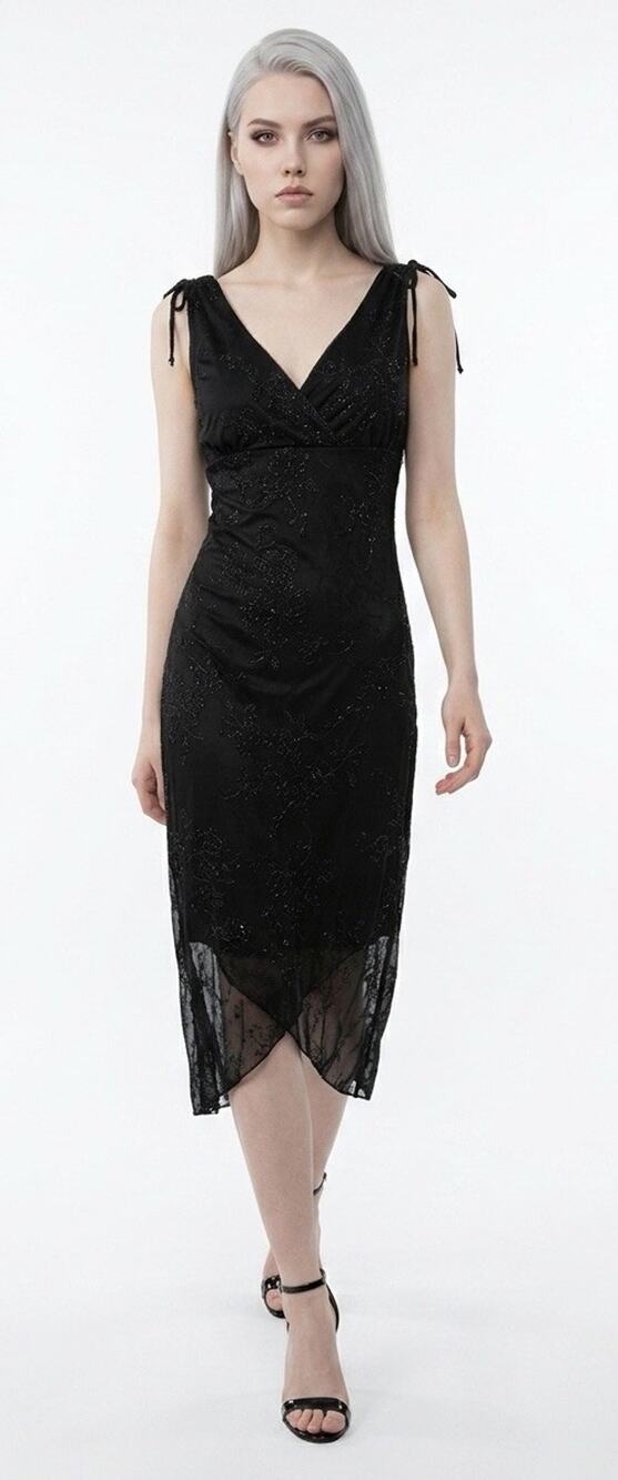 Vintage Ruby Rox Size L Black Glitter Mesh Midi Dress Y2K Fairy Grunge Goth